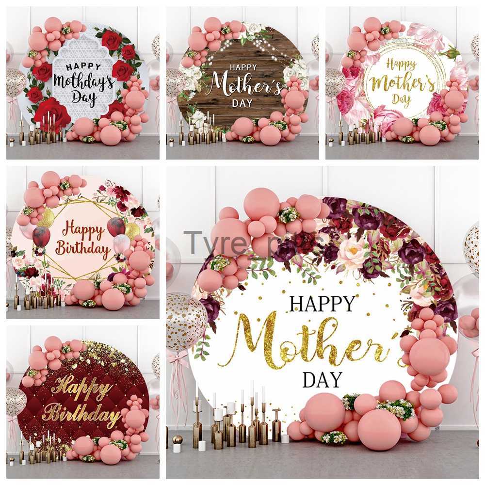 Background Material Adult Birthday Circular Photography Background Happy Mother's Day Women's wreath Elastic Photography Background Photography Studio x0724
