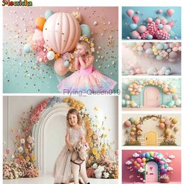 Achtergrondmateriaal Baby Cake Smash 1e Verjaardagsfeestje Achtergrond Ballon Deur Decor Bruiloft Fotografie Achtergrond Pasgeboren Foto Portret Studio Prop YQ231003