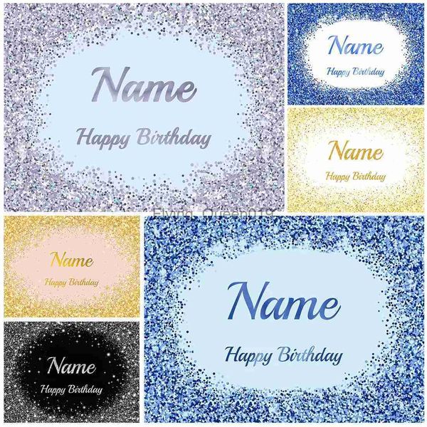 Matériel de fond Baptême Bachelorett Party Décoration murale Toile de fond Photo Argent Bleu Paillettes dorées DIY Nom Photographie Fond Anniversaire Bannière YQ231003