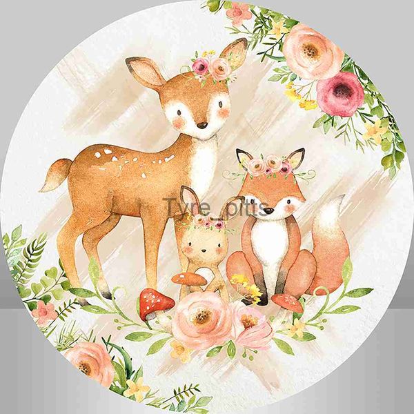 Hintergrundmaterial Cartoon Tier Fuchs Hirsch Baby Geburtstag Kreis Hintergrund Blume Hintergrund Fotografie x0724