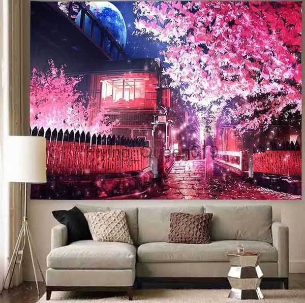 Matériel de fond Tapisserie d'arbre de forêt d'arbre de fleur de cerisier toile de fond tenture murale matelas serviette de plage chambre décoration esthétique décor à la maison YQ231003