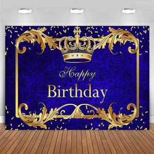 Achtergrondmateriaal Aangepaste verjaardagsfeestje achtergrond voor jongens Royal Blue Gold Crown party Little Prince Happy Birthday party banner decoratie x0724