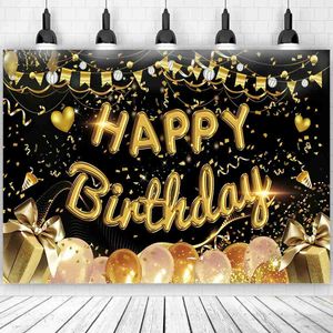 Background Material Gold Glitter Happy Birthday Party Backdrop For Photo Black Happy Birthday Adult Theme Party Decoration Supplies DIY Backdrops YQ231003