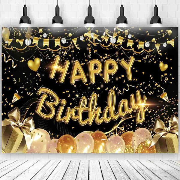 Matériel de fond Or Paillettes Joyeux Anniversaire Fête Toile de Fond Pour Photo Noir Joyeux Anniversaire Thème Adulte Décoration De Fête Fournitures DIY Décors YQ231003