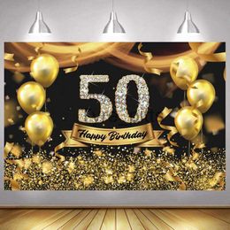 Matériel de fond Golden 50 photo fond dames joyeux anniversaire fête décoration ballons photo fond bannière x0724