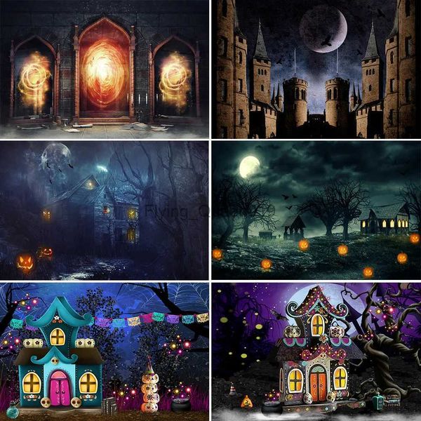 Contexte Matériel Halloween Télange pour la photographie Night Moon Pumpkin Lantern Castle Cemetery Family Halloween Party Femme For Adults Kids YQ231003