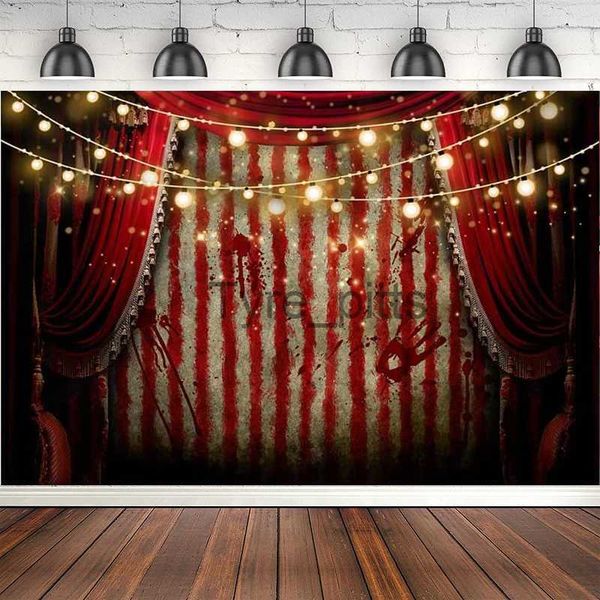 Material de fondo Fondo de fotografía de circo rojo de Halloween Cortinas de rayas rojas Linterna Fiesta de carnaval Scary Evil Joker Decoración Banner X0725