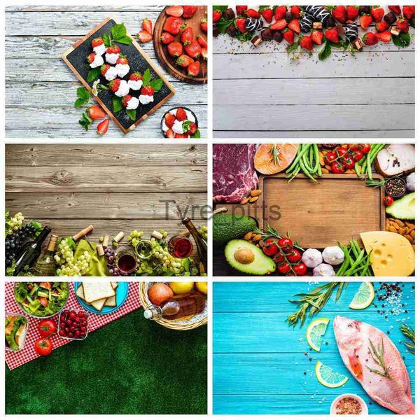 Matériel de fond Cuisine accessoires fraise fond photographie planche de bois décoration personnalisé vert camping nourriture home studio photo fond x0724