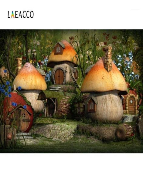 Matériel de fond Laeacco Champignon Décors Conte de Fées Forêt Arbre Maison Bébé Fête Décor Portrait Fond Pographique Pocall 3949148