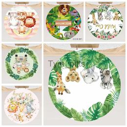 Materiale di sfondo Laeacco Tropical Wildlife Park Festa di compleanno Animali Bambini Foto di bambini Ozono Poster personalizzato Sfondo circolare Sfondo fotografico x0724