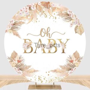 Achtergrondmateriaal Mocsicka Bohemian Baby Shower Ronde Achtergrond Oh Baby Boho Bloemen Pampas Gras Foto Achtergrond Studio Fotografie Rekwisieten Elastisch x0724