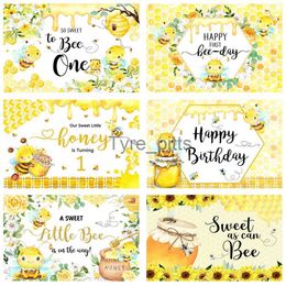 Matériel de fond Mocsicka Honey Bee Baby's 1st Birthday Photo Background Néonatal Baby Shower Photo Background Yellow Banner Photo Prop X0725