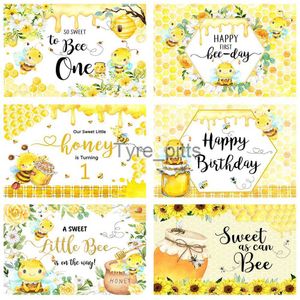 Achtergrondmateriaal Mocsicka Honey Bee Baby's 1e verjaardag Foto Achtergrond Neonatale Baby Douche Foto Achtergrond Gele Banner Foto Prop X0725