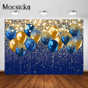 Matériel de fond Mocsicka Royal Blue et Gold Ford Trop pour anniversaire Mariage Photographie Contexte Sparkling Gold Royal Blue Balloon Party Decoration X0724