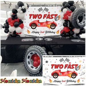 Matériel de fond Mocsicka Two Fast Birthday Backdrop Boy Happy 2nd Birthday Party Decoration Red Racing Background Custom Banner Studio Photoshot x0724