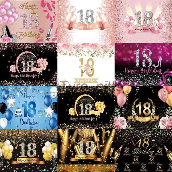 Matériel de fond Rose 18e photo fond fille Joyeux Anniversaire Fête fille garçon rose or noir photo fond bannière décoration accessoires x0724