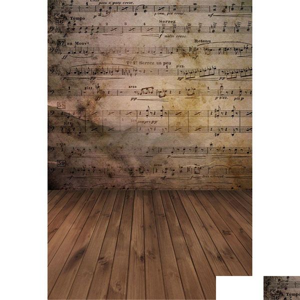 Matériel De Fond Rétro Vintage Musique Notes Mur P Ographie Décors Brun Plancher En Bois Né Bébé O Accessoires Enfants Enfants Studio Dro Dh05T