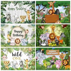 Matériel de fond Safari sauvage une toile de fond nouveau-né garçon fille 1er anniversaire décor bébé douche Jungle Animal personnalisé Photo fond photographie accessoires YQ231003