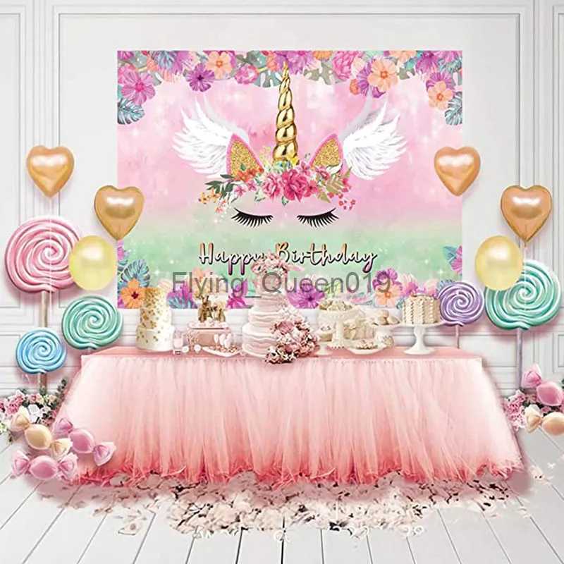 Background Material Vinly Unicorn Background Decor For Birthday Party Rainbow Flower Balloon Baby Poster Photography Backdrop Photocall Photo Studio YQ231003
