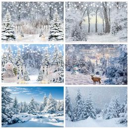 Achtergrondmateriaal Winterachtergrond Bos Sneeuw Natuurlijk landschap Dennenboom Sneeuwvlok Kerstboom Babyportret Fotografie Achtergrond Decor Banner YQ231003