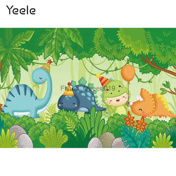 Matériel de fond Yeele dessin animé bébé dinosaure anniversaire Jungle Portrait fête décor photographie toile de fond arrière-plans photographiques pour Studio Photo YQ231003