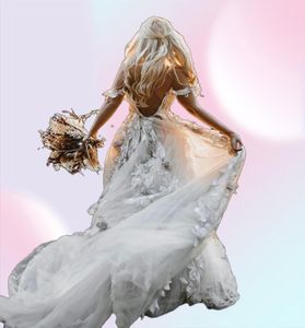 Backless 2021 Boho trouwjurk 3D Appliqued Summer Beach Bridal Jurys Off the Shoulder Tule Loves Lace Outdoor Lady Huwelijk DR1608740