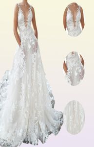 Backless 2022 Robe de mariée boho 3D Robes nuptiales de plage d'été appliqués hors de l'épaule tulle aime la dame extérieure dentelle DR3739924