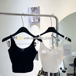 Rückenfreies gestricktes Tank-Top für Damen, sexy Sling-Weste, Strass-Buchstabe, Camis, Yoga-T-Shirt mit Polsterung