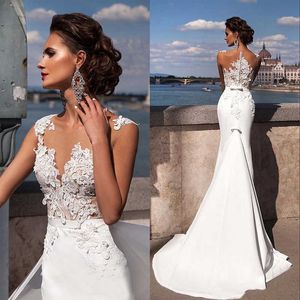 Bacless Lace Mermaid Kleding Mouwloze trouwjurk bruid jurken Elegant feest witte jurk vrouwen