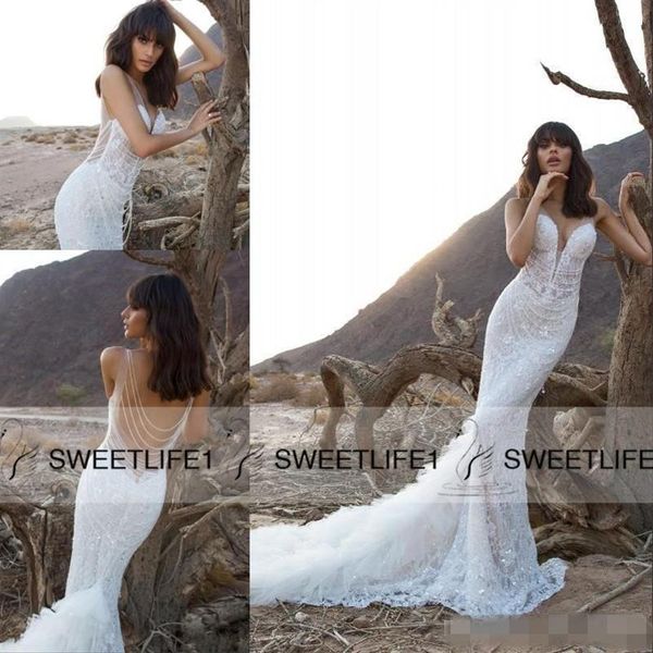 Vestidos de novia de tren largo sin espalda Pnina Tornai Sexy por encargo 2019 Impresionantes vestidos de novia de sirena de encaje completo 305N