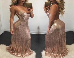 Backless Spaghettistrap Sexy Mermaid avondjurken Rose Gold Proxins Prom -jurken Open achterste optocht jurken Custom 2018 BA67424307662