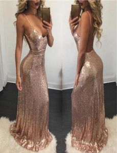 Backless Spaghettistrap Sexy Mermaid Avond Jurken Rose Gold -pailletten Promjurken Open Back Pageant -jurken Custom 2018 BA67427820180