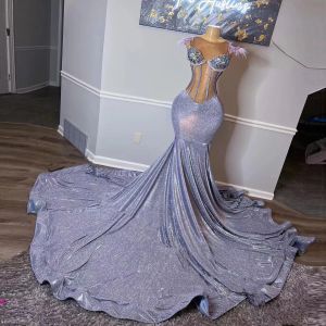 Robe de bal étincelle sans dos pailleding Plume cristal plume longue sirène sexy robes de fête de soirée formelle es es es es es