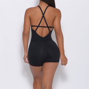 Backless Sports Jumpsuit Woman Lycra Fitness Overalls Shorts Sport Outfit Gym Trainingskleding voor vrouwen Sportwear 220428