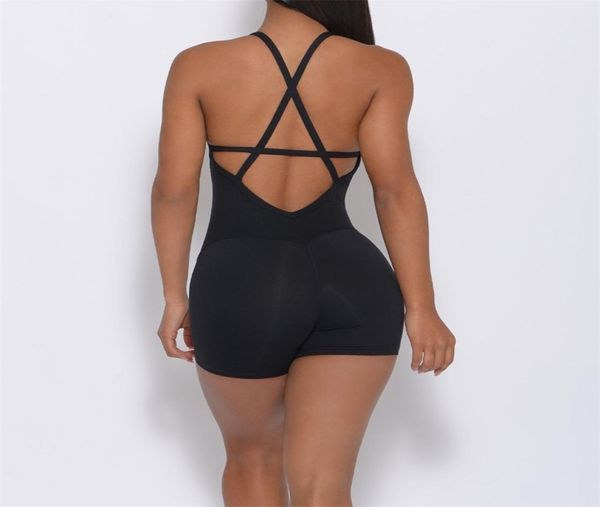 Mono deportivo con espalda descubierta para mujer, petos de LICRA para Fitness, pantalones cortos, traje deportivo, ropa de entrenamiento para gimnasio, ropa deportiva 2204288044895