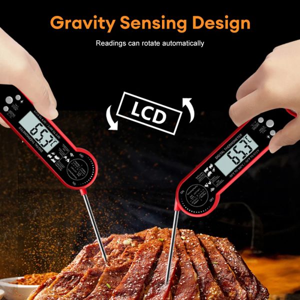 Termómetro de carne de fondo de retroiluminación con medidor de medidor de temperatura del sensor de gravedad con medidor de temperatura plegable de la botella para alimentos para alimentos