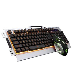 Backlights USB Wired Keyboard and Mouse Kit Optical Gaming Keyboard with Phone Holder Illuminating Keys Metal Stand Breathing Lights Gamer