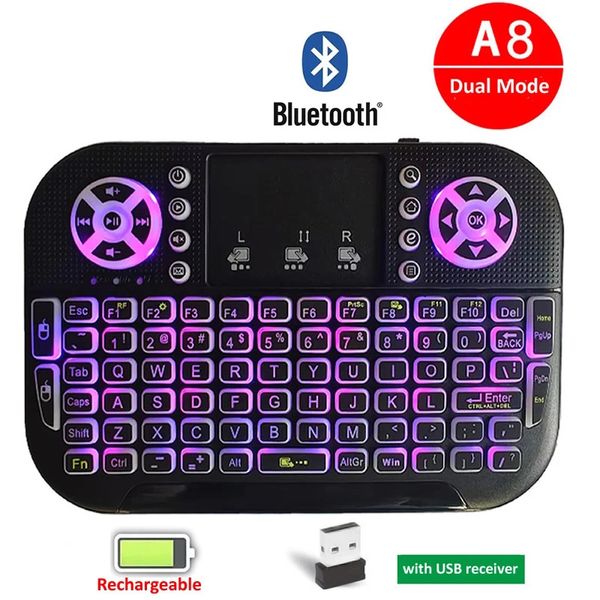 Rétro-éclairé A8 Air Mouse Control 2,4 GHz clavier sans fil Bluetooth Touchpad contrôleur de touche portable pour Android TV Box PC ordinateur portable