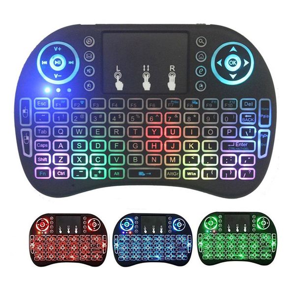 Backlit English Russie Russie française Portugais Portugais Arabe 2.4G Air Mouse Tote pour Android TV Box PC i8 Mini Wireless Keyboard