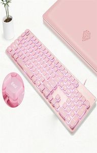 Juego de teclado y mouse con sensación mecánica para juegos retroiluminados Teclas de chocolate rosa adecuadas para computadoras portátiles, no teclados mecánicos2589221792