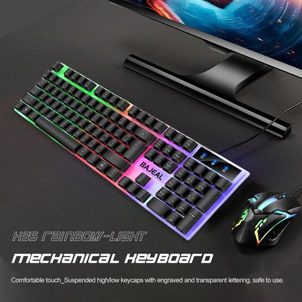 Clavier rétro-éclairé 98 touches mécaniques USB à sept lumières couleurs 15m Câble pour ordinateur ordinateur portable PC Gamer 240419