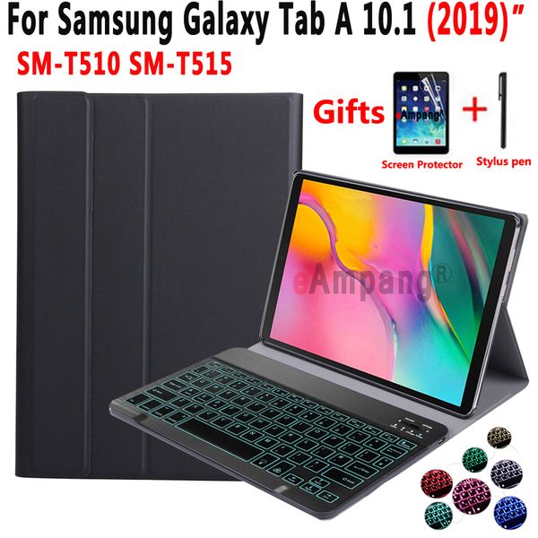 Funda de teclado retroiluminada para tableta Samsung Galaxy Tab A 10,1 2019 T510 T515 SM-T510 SM-T515, Funda de cuero con teclado Bluetooth