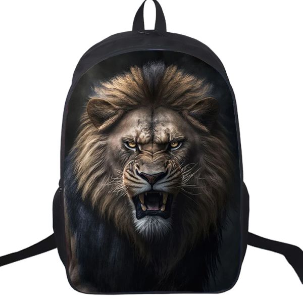 Backpack 16 pouces en colère Lion sac à dos animaux éléphant loup sac d'école adolescent haute qualité Bookbag enfants sac à dos hommes ordinateur portable sac à dos