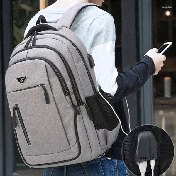 Sac à dos 17.3'''Large Capacité Men ordinateur portable S Black Black Solid Sacs Sacs de lycée Teen College Boy Gril