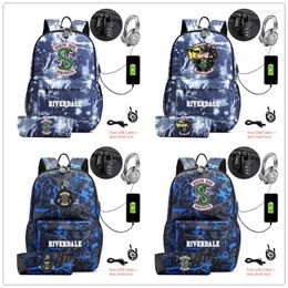 Sac à dos 2 PCS / Lot Riverdale South Side Serpents Canvas avec crayon Case Sac School Sac à charge USB Sacs de sport pour ordinateur portable