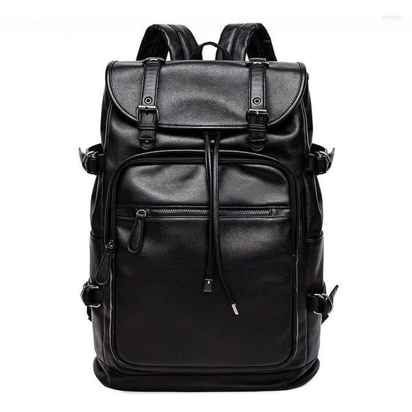 Mochila 2023 de marca de moda para hombre, bolso escolar de cuero genuino de vaca, impermeable, de viaje, informal, para ordenador portátil de 17 pulgadas