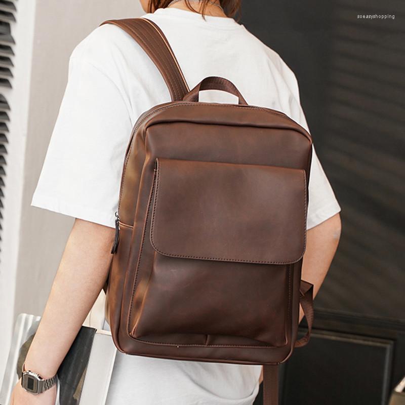 Backpack 2023 Men's Vintage Pu Leather Male Casual School Laptop Backpacks Large Capacity Travel Bag Pack