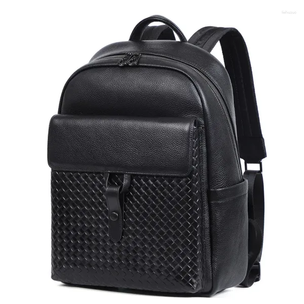 Sac à dos 2024 Marque Geriness Leather Men Backpacks Fashion Real Natural Student Boy Luxury Weave ordinateur ordinateur portable Sac