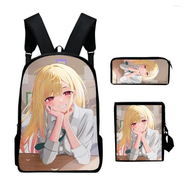 Backpack 2024 Cartoon My Dress Up Darling 3pcs / Set 3D École d'étudiant Bookbag Voyage ordinateur portable Daypack Sac Cur à crayon