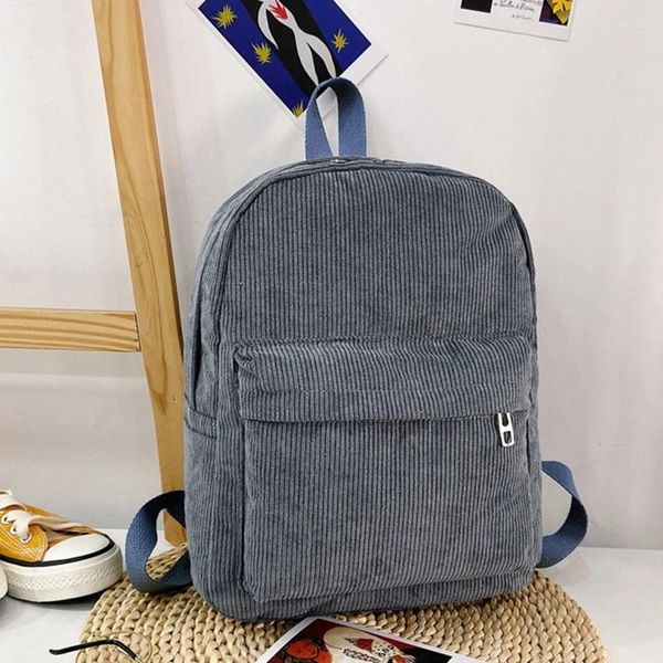 Mochila 2024 Bolsa de escuela de pana Hombro suave para con color sólido Almuerzo casual Niño Niño Niña